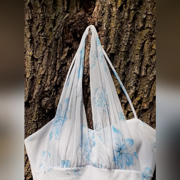 Y2k white & blue flower Halter Dress - Picture 3 of 3